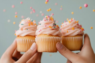 Collaborative Culinary Artistry Youthful Hands Decorating Cupcakes with Whipped Frosting and Sprinkles - Enhancing Team Bonding and Creative Skills in Modern Corporate Workshops