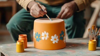 Vibrant Floral Upcycling Indian Artisans Hand-Painted Wooden Stool with Earthy Hues - Sustainable Decor for Eco-Friendly Interiors and Creative Market Spaces