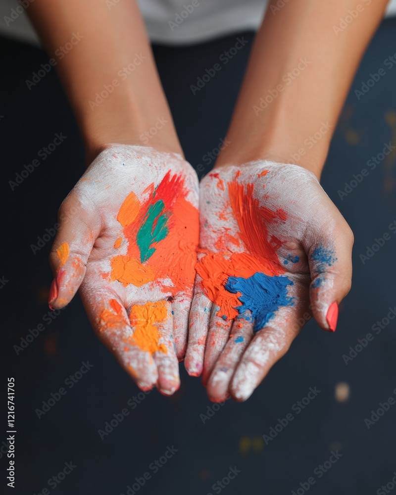 Poster vibrant palette fusion hands with bold acrylics on canvas for creative branding and youth art initia