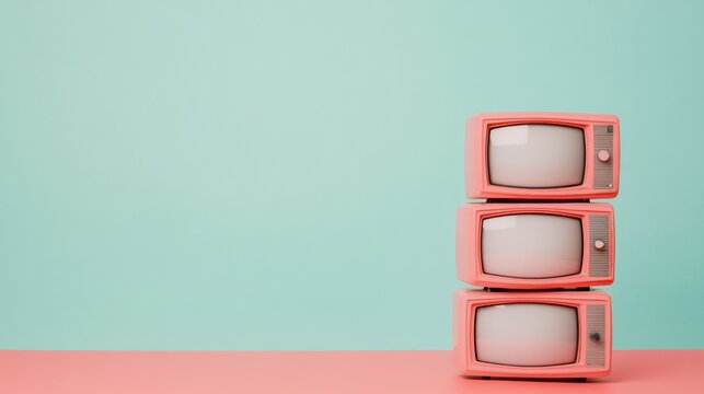 Retro Pastel TV Stack Vintage Pink Televisions for Nostalgic Event Decor and Creative Marketing - Engaging Visual Content and Bold Design for Pop Culture Displays