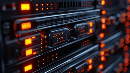 Close-up view of illuminated server racks showcasing data processing technology in action (1)