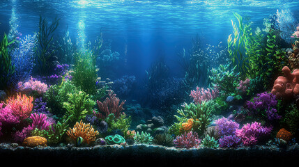 Naklejka premium Vibrant Underwater Coral Reef: A Serene Seascape of Colorful Marine Life