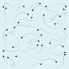 Arrow hand drawn different shape direction black line set Selection doodle sketch curve path