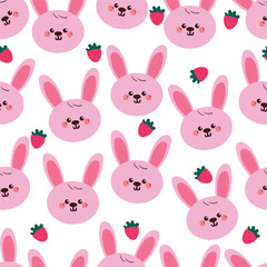 seamless pattern cute cartoon and strawberry. cute animal drawing for wallpaper, pattern, background