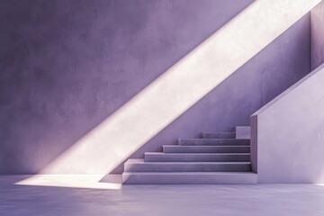 Naklejka premium Sunlight streaming on minimalist staircase in modern architectural interior
