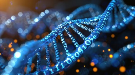 Obraz premium Abstract representation of DNA strands intertwined with binary code, symbolizing technology and biology