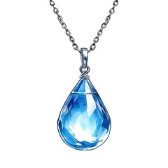 Teardrop Blue Topaz Pendant Necklace Watercolor Illustration.