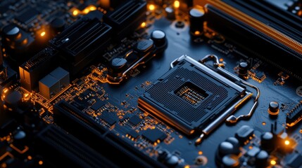 Fototapeta premium Close-up of a Computer Motherboard with CPU Socket