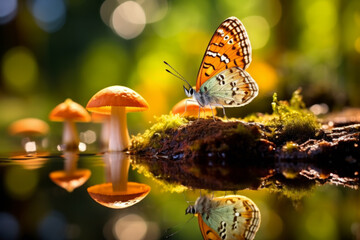 Butterfly Mushroom Nature Serene Tranquil Peaceful