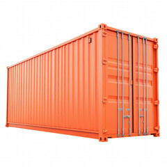 Shipping Container: A bright orange shipping container stands ready for its next journey. The container is shown against a neutral background with the doors closed.