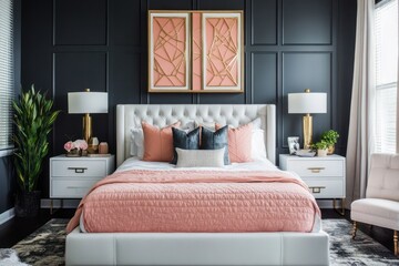 Elegant Bedroom Design With Pink Bedding And Gold Accents