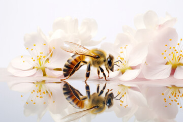 Naklejka premium Bee Flower Nature Serene Tranquil Peaceful