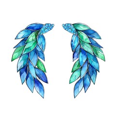 Fototapeta premium Watercolor Blue and Green Jewel Earring Design.