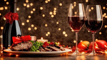 Elegant Holiday Steak Dinner With Red Wine