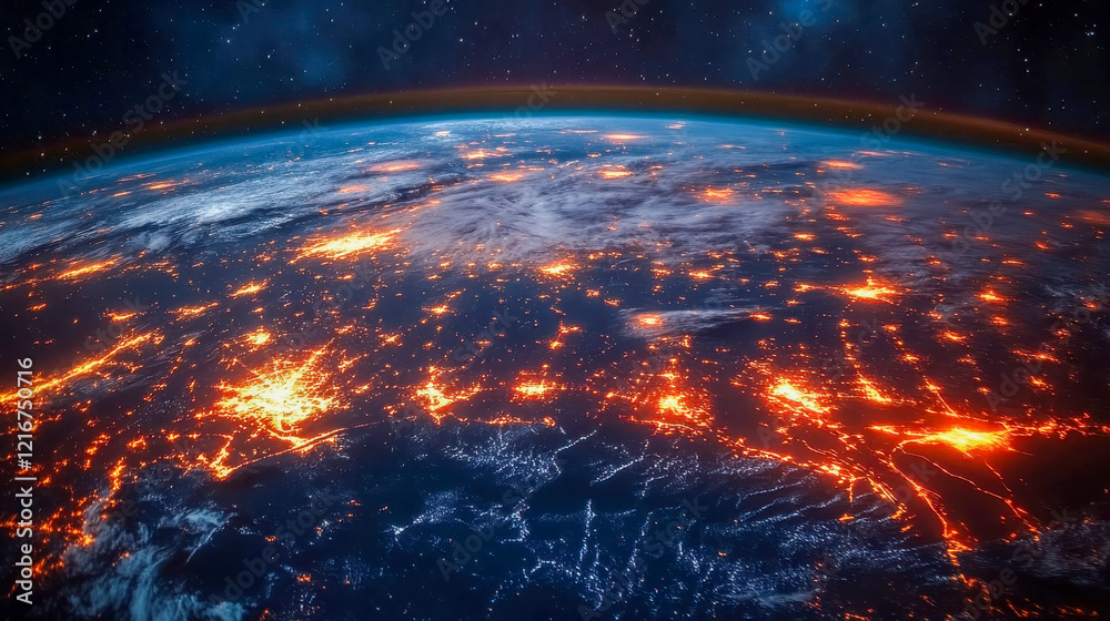 Poster a futuristic global connection concept with illuminated nodes representing worldwide data flow