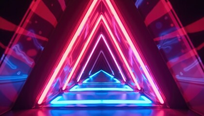 Naklejka premium Neon Pink and Blue Triangle Tunnel: A Futuristic, Vibrant Artwork