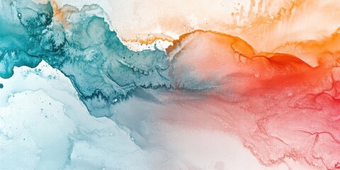 Obraz premium A painting of a blue and orange line with white clouds. The painting is abstract and has a calming effect
