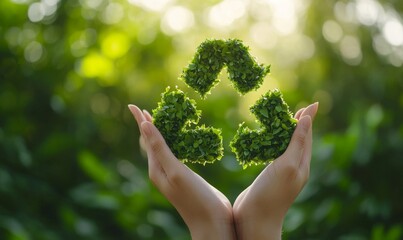 ESG icon concept in the woman hand for environmental, social, and governance by using technology of renewable resources to reduce pollution and carbon emission., Generative AI