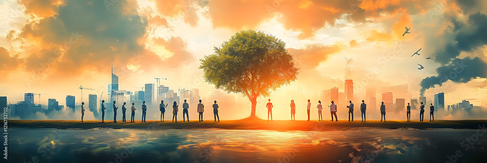 Wall mural generate an image showing interdisciplinary research teams working together to address pressing glob