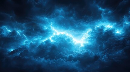 Fototapeta premium Abstract Cosmic Energy Flow Glowing Blue Nebula in Dark Space