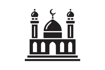 simple and subtle vector silhouette of mosque in black and white, set against a white background. 