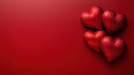 Obraz premium A Timeless Expression of Love: A Delicate Arrangement of Velvet Red Roses and Heart-Shaped Accents, Gracefully Cascading Against a Lush Crimson Background, Symbolizing Eternal Affection.