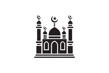 simple and subtle vector silhouette of mosque in black and white, set against a white background. 