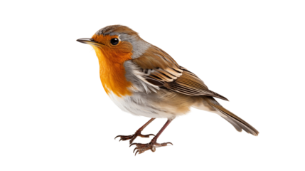 European robin profile in high-resolution photography, showcasing beautiful wings and avian features, transparent background.