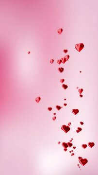 Valentine&rsquo;s Day Animation, Cascade Of Floating Red Hearts In Various Sizes, Set Against A Soft Pink Gradient Backdrop. The Dreamy Depth Of Field Effect Creates A Blurred, Whimsical Atmosphere.