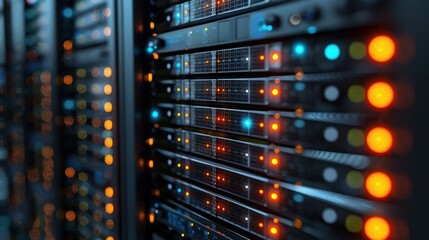 Close-up view of illuminated server racks in a data center showcasing technology in action (11)