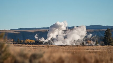 Fototapeta premium Geothermal drilling site in operation, showcasing advanced technology harnessing natural energy for sustainable power generation. 