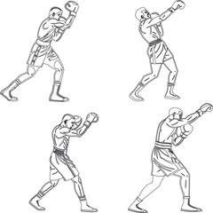 Boxing player bundle line art and illustrator eps