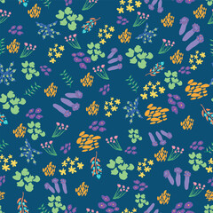 Vector floral ditsy seamless pattern. Small flowers garden repeat pattern great for feminine textiles and backgrounds, packaging.