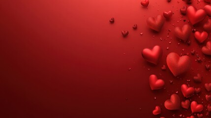 Obraz premium A Timeless Expression of Love: A Delicate Arrangement of Velvet Red Roses and Heart-Shaped Accents, Gracefully Cascading Against a Lush Crimson Background, Symbolizing Eternal Affection.