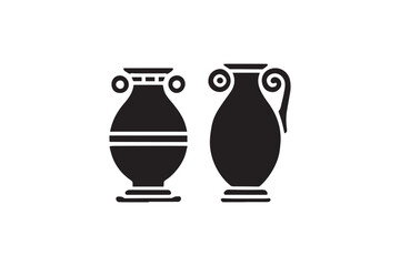 simple and subtle vector silhouette of Ancient Greek vase in black and white, set against a white background. 