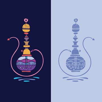 Colorful smoky hookah, hand-drawn vector illustration perfect for a logo design.