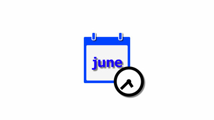 Abstract calendar icon june 4k illustration. Clock icon 24 Hour Day Fast Speed black color 4k illustration on white background.