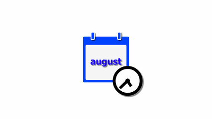 Abstract calendar icon agugust 4k illustration. Clock icon 24 Hour Day Fast Speed black color 4k illustration on white background.