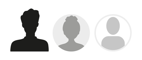 Vector flat illustration. Icons of man and woman. Avatar, user profile, person icon, profile picture. Suitable for social media profiles, icons, screensavers and as a template. Business concept.