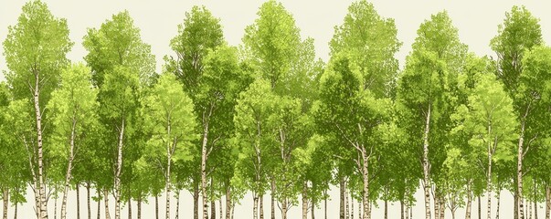 Fototapeta premium Lush Green Birch Forest Springtime Nature Scene Tranquil Woodland Panorama