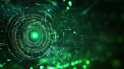 Obraz premium Abstract digital design featuring green circular patterns and glowing elements.