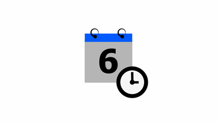 Abstract calendar icon - day 6 4k illustration. Clock icon black color 4k illustration transparent  appointment, important date on light gray background.