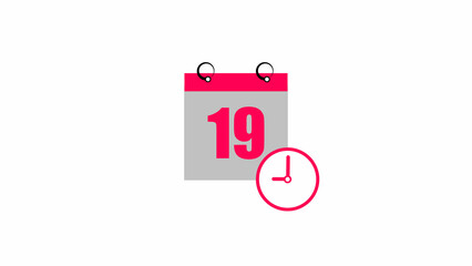 Abstract calendar icon - day 19 4k illustration. Clock icon magenta red color 4k illustration transparent  appointment, important date on light gray background.