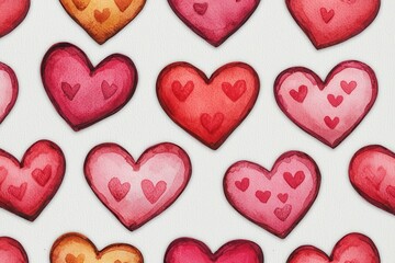 Fototapeta premium Watercolor Heart Pattern Romantic Red Pink Hearts Background Valentine s Day Design