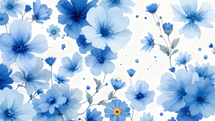 Fototapeta premium Watercolor Painting of Blue Flowers and Snowflakes