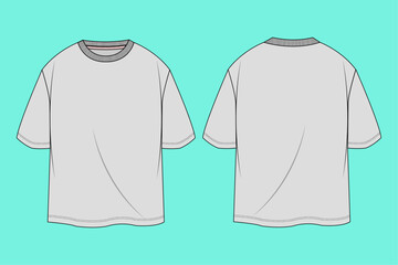 Men's round neck drop shoulder oversized short sleeve T-shirt fashion flat technical drawing template