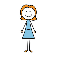 A simple, elegant stick-figure woman, drawn with minimal lines, standing tall with flowing hair and a gentle pose, embodying grace and strength in a minimalist style.