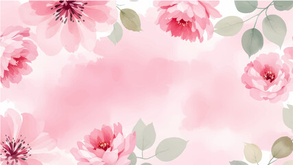 Pink watercolor flowers seamless pattern transparent background