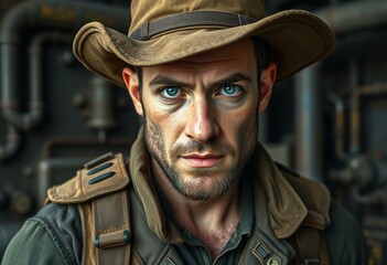Obraz premium Photorealistic diesel punk portrait of a male character