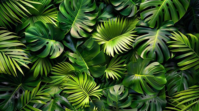 A vibrant and tropical pattern featuring lush green leaves, creating a visually captivating and summery design.